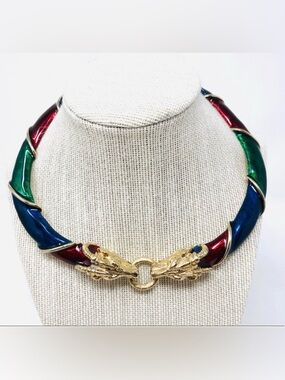 DONALD STANNARD rare vintage enamel rams head necklace